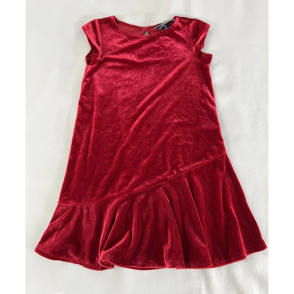 Lands' End Girl Children Place, Size M 5-6 Red Velvet‎ Velour Dress